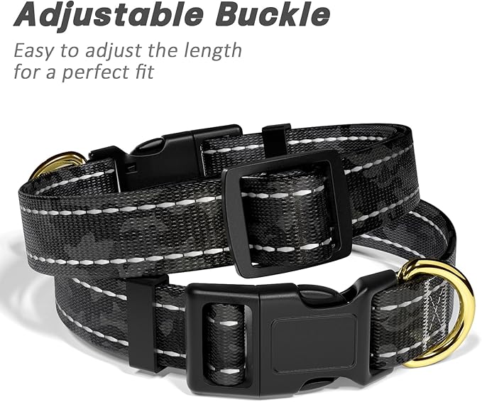 Reflective Dog Collar for Large Dogs, Cute Camouflage Adjustable Heavy-Duty Nylon Puppy Collar for Boy and Girl Female, Soft Pet Accessories with Quick Release Buckle, Black