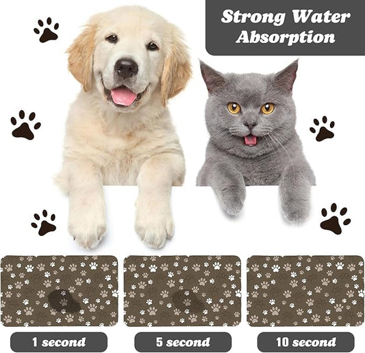 Dog Food Mat, Absorbent Water Bowl Mats Cat Pet Feeding Placemats Brown 24 * 32 inch