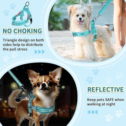 SlowTon No Pull Small Dog Harness and Leash Set, Puppy Soft Vest Harness Neck & Chest Adjustable, Reflective Lightweight Harness & Anti-Twist Pet Lead Combo for Small Medium Dogs(BL-Front Clip,S)