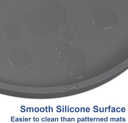 Arespark Cat Food Mat, Set of 2 Nonslip Waterproof Feeding Bowl Silicone Mats with Raised Edges for Food Water Prevent Spills, Round Eating Plates Tray for Dog Cat Puppy Kitten, 8'' x 8''