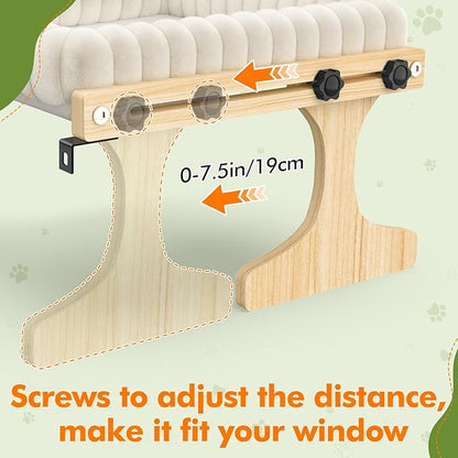 Cat Perch for Window XiaZ Cats Hammock Indoor Cat Bed for Window Adjustable Wooden Frame W/Soft Warm Plush-Lined Cushion Perfect for Bird Watching Sunbathing Space-Saving Easy Install Single Layer