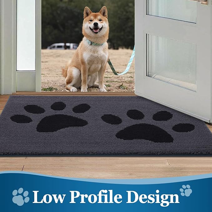 Buganda Dog Door Mat for Muddy Paws, Absorbent Dirt Trapper Washable Indoor Doormats, Non Slip Low-Profile Mud Mat for Dogs, Front Entrance Doormat for Inside Floor (30x20 Inches, Black)