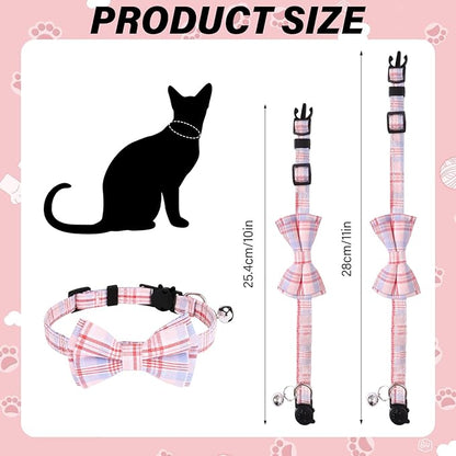 10 Pcs Cat Collar Breakaway with Bow Tie and Bell Kitten Collars Removable Bowtie Plaid Cat Collar for Cats Kittens Puppy (Fashion)