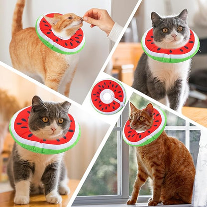 Cat Cone Collar Soft, Adjustable Cat Recovery Collars Kitten Cones to Stop Licking, Cute Donut E Collar After Surgery, Anti-Lick Wound Healing Elizabethan Collar for Kittens (Watermelon, Small)