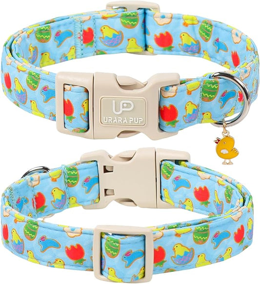 Easter Day Dog Collar, UP URARA PUP Easter Bunny Adjustable Pet Collar with Quick Release, Colorful Rabbits Dog Collars for Small Medium Large Dogs