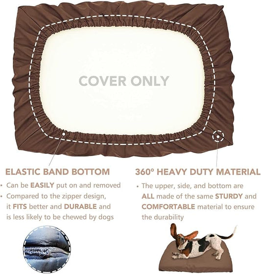 Dog Bed Cover Waterproof Replacement Machine Washable Covers for 44x32 Inch Dog Bed Heavy Duty Scratch Resistant Mattress Protector Pet Bed Cover Only Brown
