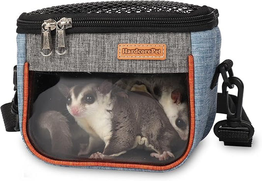 Sugar Glider Carrier Bag, Transparent Breathable Travel Bag for Hamster, Gecko,Baby Hedgehog, Transport Pouch with Breathable Mesh Top (Blue)