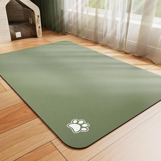 Dog Food Mat - Absorbent Cat Mat for Food and Water, No Stains Pet Feeding Bowl Mat, Easy to Clean Pet Placemats, Quick Dry Dog Water Dispenser Mat for Messy Drinkers | Paw Green 18"x34"