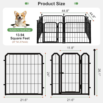 Dog Playpen for Indoor & Outdoor, 24 inch 8 Panels Metal Puppy Playpen for Puppies/Small Dogs, Portable Pet Fence for Yard, Camping, Travelling, Black