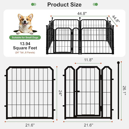 Dog Playpen for Indoor & Outdoor, 24 inch 8 Panels Metal Puppy Playpen for Puppies/Small Dogs, Portable Pet Fence for Yard, Camping, Travelling, Black