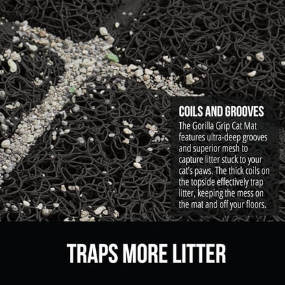 GORILLA GRIP Cat Litter Box Mat, Water Resistant, US Designed Kitty Litter Trapping Mats, Easy to Clean, Scatter Control, Less Mess and Clean Floors, Kitten Supplies for Indoor Cats 24x17 Black 2 Pack