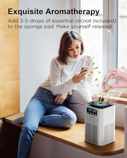 Air Purifiers for Home Large Room up to 1076 Sq Ft, H13 True HEPA Filter Air Purifiers for Bedroom Smoke/Pet Dander/Pollen, 25dB Quiet with Fragrance Diffuser & Air Quality Sensor, White