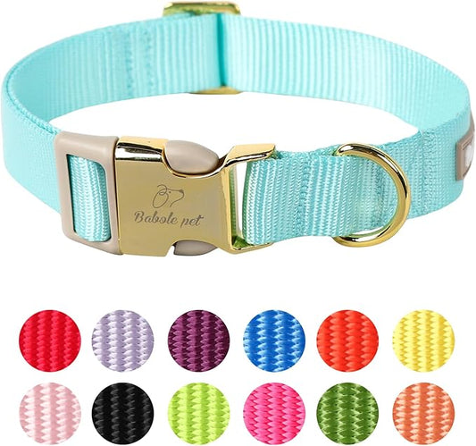 Nylon Dog Collar - Adjustable Lake Blue Soft Webbing Dog Collars for Small Medium Large Dogs Boy Girl Puppy Collar with Safety Metal Buckle XL