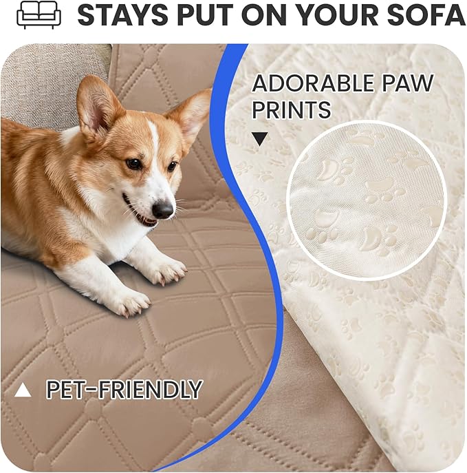 Waterproof Dog Bed Cover Pet Blanket, Soft Couch Cover for Dogs Washable, Non-Slip Dog Blanket Protect Furniture Couch Sofa Car for Puppy Large Dogs Cat (30x53 Inch, Khaki)