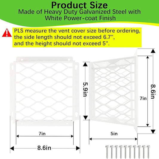 Dryer Vent Bird Guard,Dryer Vent Cover Guard for Most 3" to 4" Bathroom Exhaust Fan Ventilation Cover,7"Lx7"Wx5"H Steel Ventilation Bird Cage for Exhaust Fan Cover,White