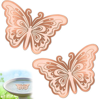 2Pcs Bird Bath Copper Disk, 0.6mm Reinforced 99.9% Pure Copper Cleaning Disk for Physical Clean Water, All-Season Use Cleaner for Outdoor Birdbaths Bowl Garden Fountain (Butterfly)