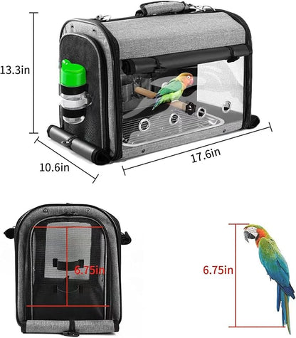 SUERTREE Bird Carrier Bag with Stand, Lightweight Backpack for Parrot, Portable Cockatiel Travel Cage with Accessories, Pet Transparent Breathable Carrier