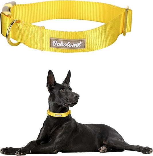 Nylon Dog Collar - Adjustable Yellow Soft Webbing Dog Collars for Small Medium Large Dogs Boy Girl Puppy Collar with Safety Metal Buckle S