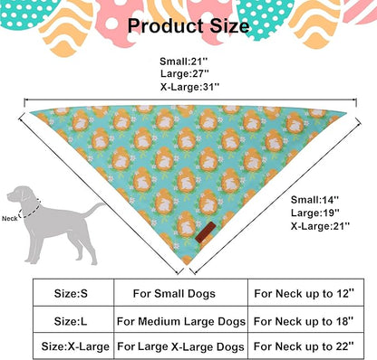 ADOGGYGO Easter Dog Bandana 2 Pack, Bunny Egg Carrot Print Pet Scarf Bib, Adjustable Fit Green Yellow Easter Bandanas for Extra Large Dogs (X-Large)