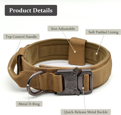 Tactical Dog Collar, Adjustable Military Training Nylon Dog Collar with Control Handle and Heavy Quick-Release Metal Buckle for Small Medium Large Dogs, Camo XXL