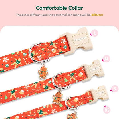 Faygarsle Christmas Dog Collar, Red Gingerbread Pattern, Plastic Buckle with Metal D-Ring, Holiday Pet Accessory, for Small Medium Large Dogs S