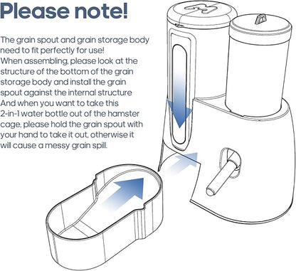 2 in 1 Hamster Water Bottle - Automatic Food Bowl, No Drip Small Animal Water Bottle Dispenser, for Syrian Dwarf Hamsters, Gerbils, Mouse, Hedgehog, Hamster Cage Accessories (Blue, Large)