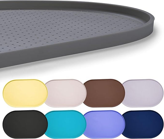 Hubulk 100% Waterproof Silicone Pet Feeding Mat with Raised Edge for Food and Water, Dog Bowl Mats, Cat Bowls Placemat with High Lip Protects Floor for Cats and Dogs (Gray, 16" L x 10" W)