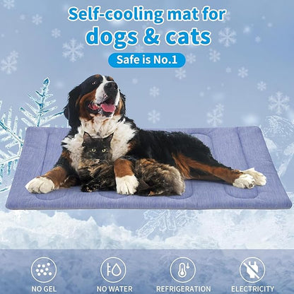 Cooling Mat for Large Dogs - Double-Sided Waterproof & Cool, Q-MAX>0.47, Portable Dog Cooling Mat for Summer. (L - 35.5''x23.6'')