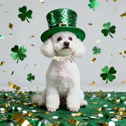 St. Patrick's Day Dog Collar for Small Dogs - Cute Shamrock & Rainbow Print Dog Collars, Irish Green Party Puppy Collar, Lightweight Adjustable St. Patricks Day Pet Collars XS