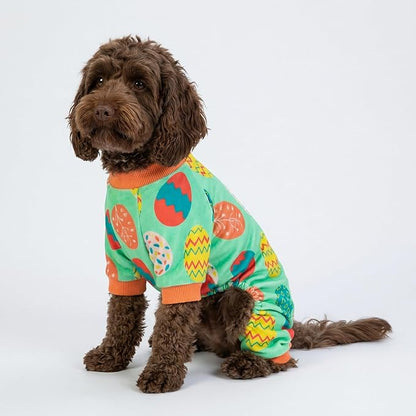 Fitwarm Easter Egg Dog Pajamas, Holiday Dog Clothes for Small Dogs Girl Boy, Pet Easter Outfit, Puppy Cat Onesie, Lightweight Velvet, Light Green, Orange, XXL