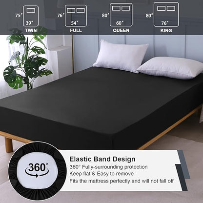 Waterproof Mattress Protector Full, Fitted Sheet Style Breathable Mattress Cover with Deep Pocket Fits Up to 18'', Machine Washable Noiseless Bed Cover for Kids Adults Pets (Black, 54'' X 76'')