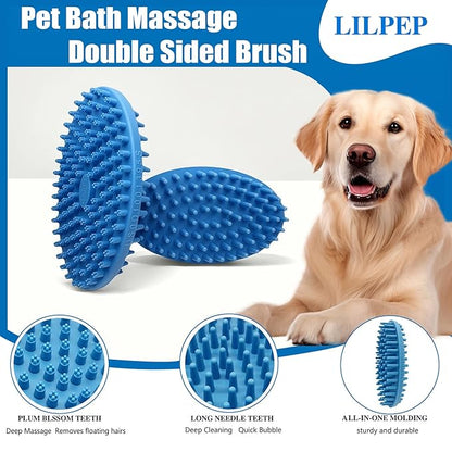 Lilpep Dog Brush - 2-in-1 Double Sided Bath & Massage Brush for Dogs, Pet Shampoo Scrubber, Gentle Hair Cleaning Tool, Soft Rubber Grooming Brush for Short/Long Haired Puppies
