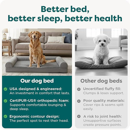 Furhaven Orthopedic Dog Bed for Large Dogs w/ Removable Bolsters & Washable Cover, For Dogs Up to 95 lbs - Plush & Suede Sofa - Gray, Jumbo/XL