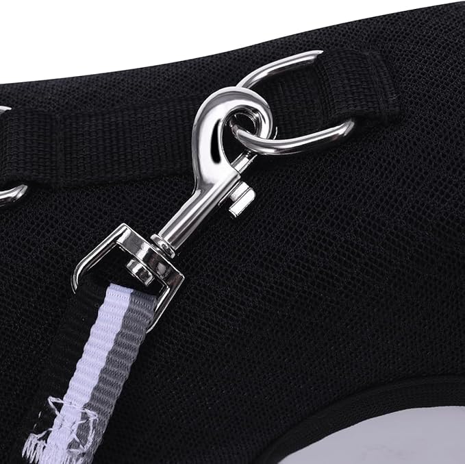 Cat Harness and Leash for Walking Escape Proof Breathable Mesh Fabric, Solid Black, Large, Adjustable Cat Walking Jackets, Padded Stylish Cat Vest