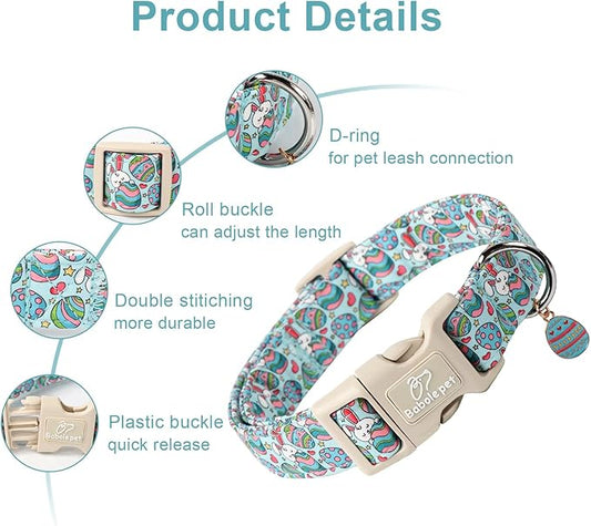 Easter Dog Collar for Large Dogs - Blue Sleepy Bunny Egg Easter Collars for Boy Girl Dogs, Adjustable Spring Holiday Pet Collars with Quick Release Buckle XL