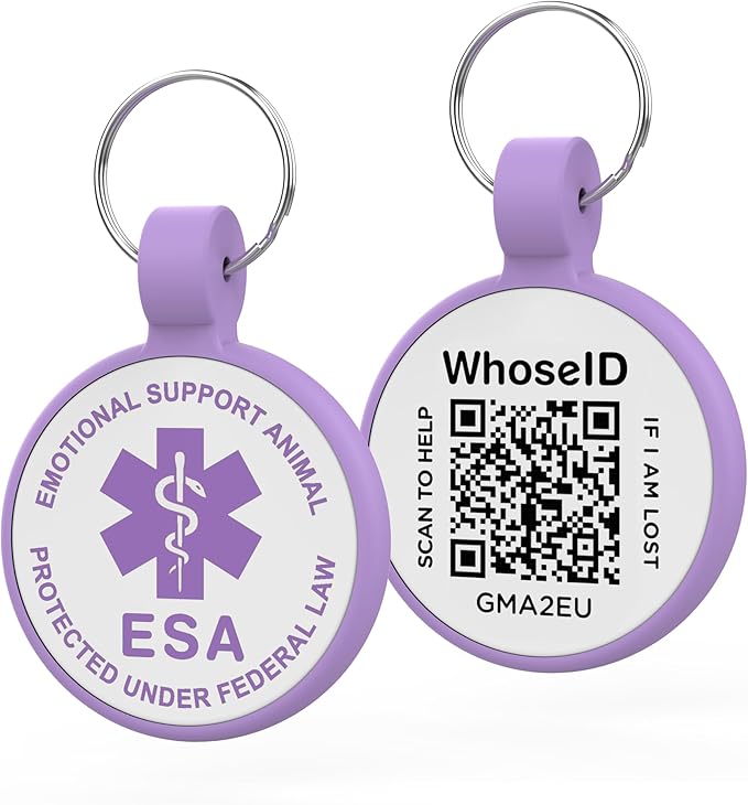 ESA Dog Tag, QR Code Dog Tag, Modifiable Free Pet Online Profile, Scannable QR Code, Scan QR Send Instant Location Alert Email, Silicone Lightweight ID Tag for Dog and Cat (Purple, Small)
