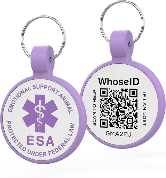ESA Dog Tag, QR Code Dog Tag, Modifiable Free Pet Online Profile, Scannable QR Code, Scan QR Send Instant Location Alert Email, Silicone Lightweight ID Tag for Dog and Cat (Purple, Small)