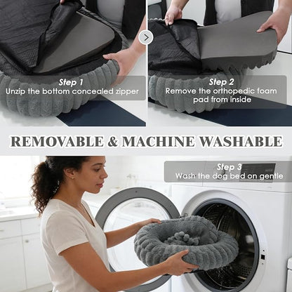 Cute Washable Dog Bed for Small Dogs -Soft Plush Calming Puppy & Cat Bed with Anti-Slip Bottom, Rectangle Anti-Anxiety Puppy Kennel Bed with Handle, 25" x 21" x 4",Grey
