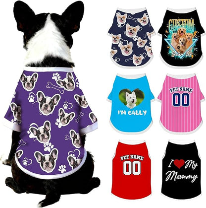 Custom Dog Shirt with Name Photo Text Logo Personalized Dog Pullover Shirts Customized T Shirt Clothes Gifts for Small Medium Large Dogs Cats Pet