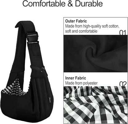 PETLOFT Reversible Dog Cat Sling Carrier, Small Dog Carrier, Adjustable Dog Sling, Hands Free Cross Body Carrier with Collar Hook for Dog/Cat/Bunny up to 11lb, Black