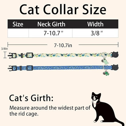 Cat Collar Breakaway, 2 Pack Cotton Cats Collars with Bells, Cute Dinosaurs Shaped for Girl Boy Kittens