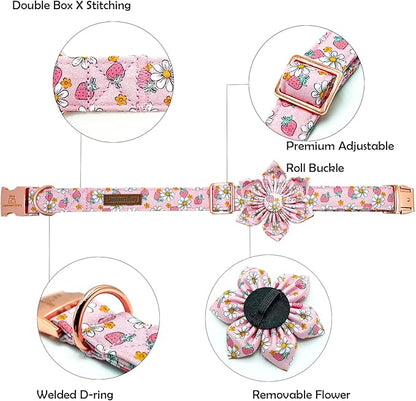 Lionheart glory Dog Collar Flower Collar Pink Dog Collar with Flower Spring Summer Cute Collar Dog Female Soft Durable Adjustable Dog Collars for Large Dogs