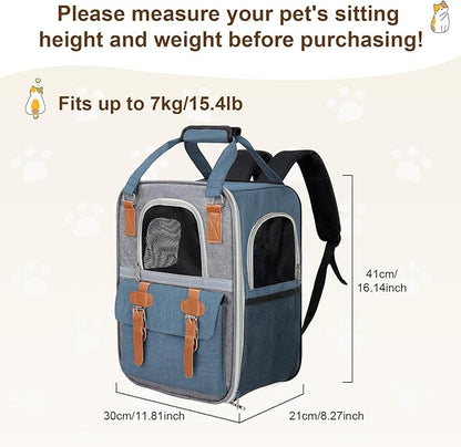 ‌YooxArmor Cat Carrier Backpack, Airline Approved Mesh Dog Backpack with Breathable, Hiking, Travel, Camping, Pet Carriers Backpack for Large Cats and Small Dogs - Holds Pets up to 15 Lbs (Blue)