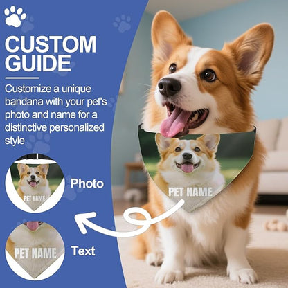 Custom Dog Bandana with Photo Personalized Dog Bandana Custom Image & Text, Unique Pet Scarf for Small Medium Large Dogs Personalized Pet Gift(Photo Custom, Large)