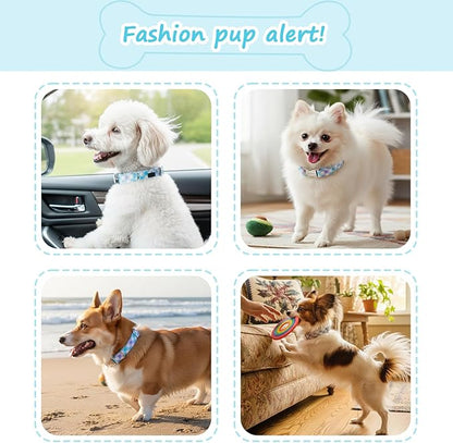 Cotton Collar for Dog，Soft Adjustable Dog Collars for Small Dogs, Cute Dog Collar with Blue & White Plaid for Small Medium Large Dogs, Perfect for Girl or Boy Dog Collars-S