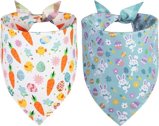 Easter Dog Bandana Small 2PCS, Colorful Scarf for Boy and Girl, Durable Triangle Reversible Bibs Handkerchief for Puppy Pet