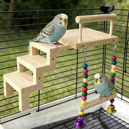 kathson Bird Perches Cage Toys with Bird Climbing Ladder Swing,Wooden Parrot Perches Platform,Parakeet Play Gyms Exercise Stands Cage Accessories for Green Cheeks,Lovebird,Budgie,Cockatiels