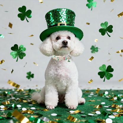 St Patricks Day Dog Collar for Medium Dogs - Cute Pastel Lucky Clover Dog Collars, Lightweight Adjustable Irish Green Festival Dogs Collars with Quick Release Buckle M