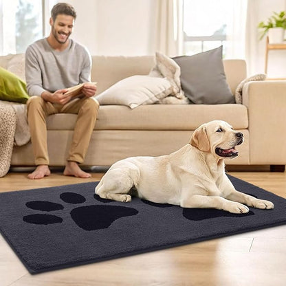 Buganda Dog Door Mat for Muddy Paws, Absorbent Dirt Trapper Washable Indoor Doormats, Non Slip Low-Profile Mud Mat for Dogs, Front Entrance Doormat for Inside Floor (40x32 Inches, Black)