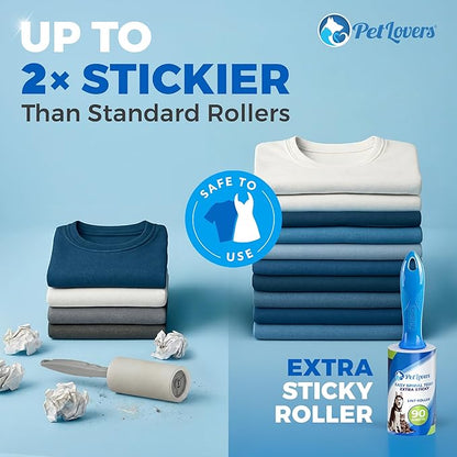 PetLovers Extra Sticky Lint Roller Mega Value Set 900 Sheets for Pet Hair Removal and Clothes, Dog and Cat Lint Remover, 10 Pack